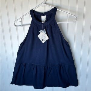 Hippie Rose Navy Blue Halter Blouse